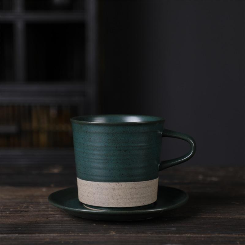 Japanese Coffee Cup And Saucer Set Retro Vintage Coarse Pottery Light Luxury Simple Cup Retro Ceramic Cup