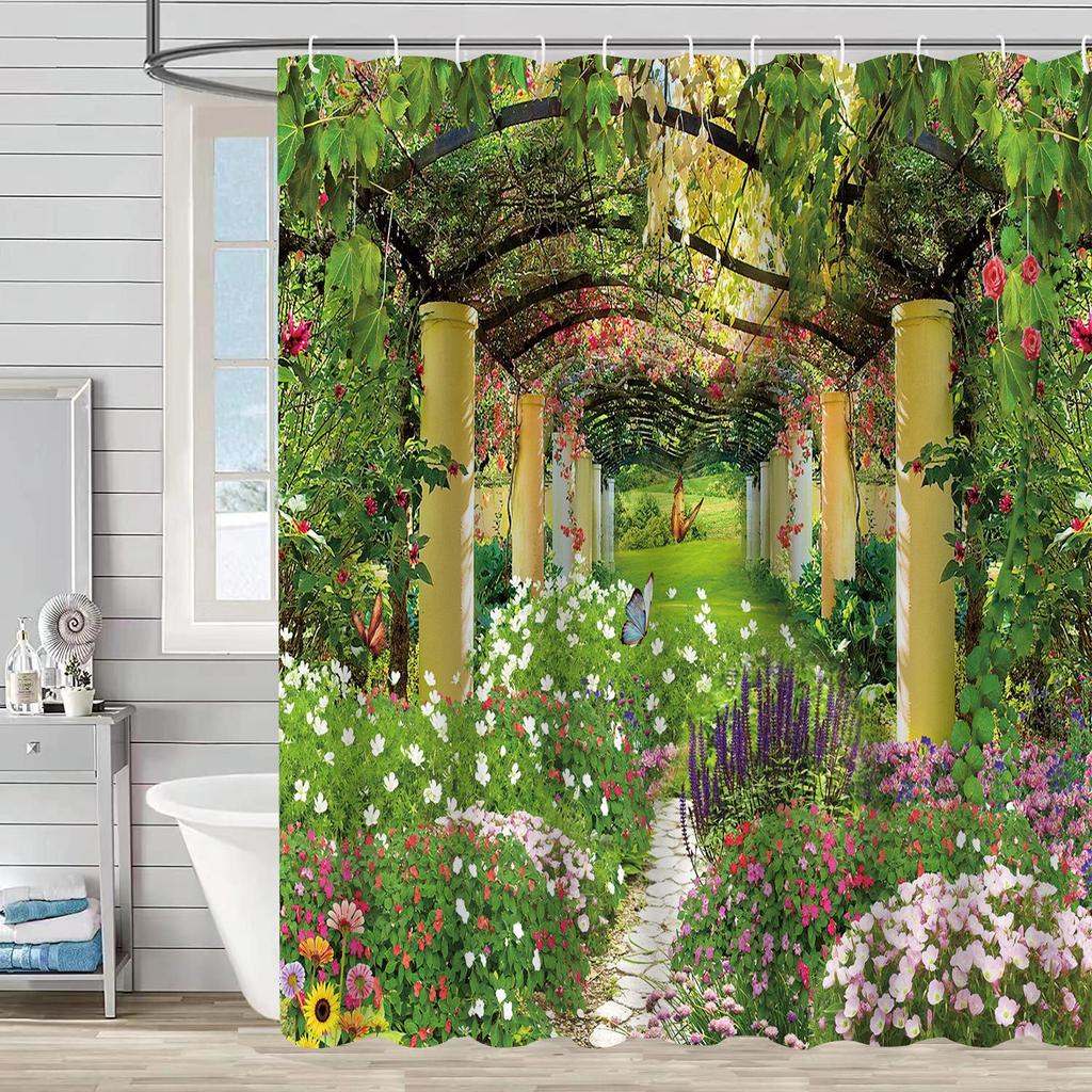 Shower Curtain Waterproof And Mildew-Proof 3D Digital Printing Plant Stone Printing Shower Bathroom Partition