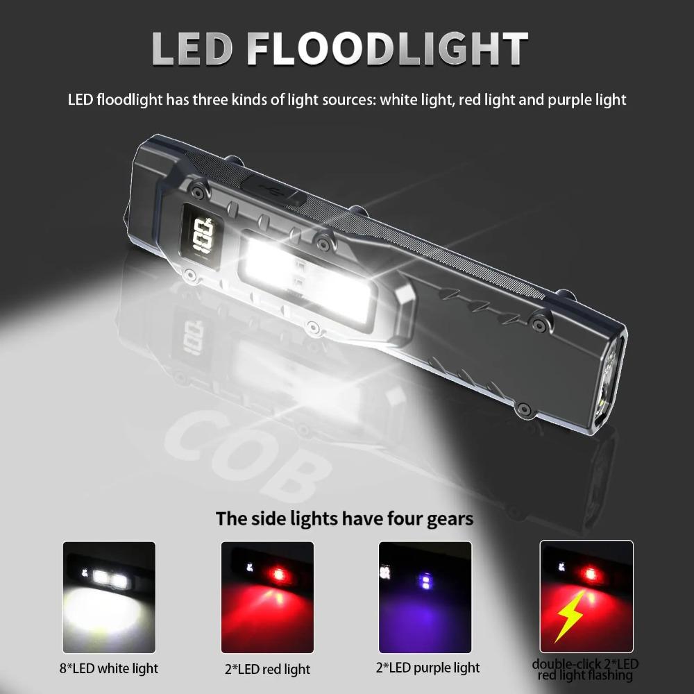 Portable EDC Torch Flashlight USB Rechargeable LED Flashlight IPX44 Waterproof LED Work Light for Emergency Camping,black