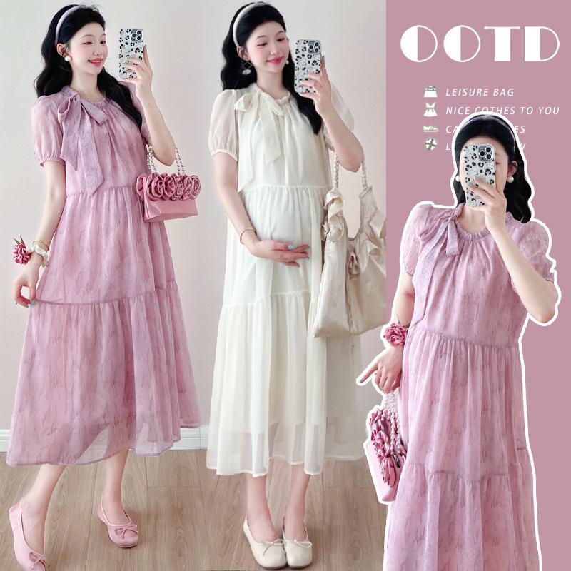 2026 Fashionable Floral Print Loose High-Waist Maternity Dress L