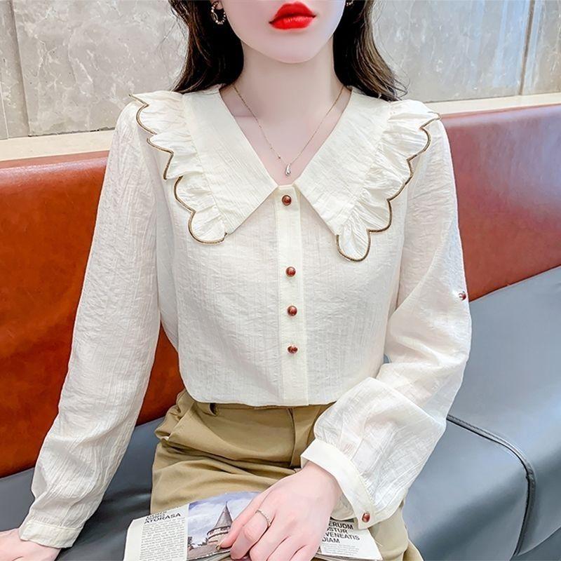 Spring and Autumn Doll Neck Shirt for Women Short Sleeves Shirt Temperament Loose Top