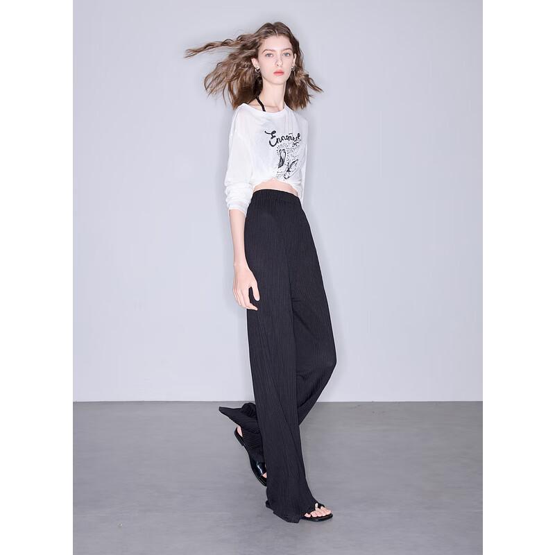 Sancai Women's 2025 Summer Textured Casual Pants