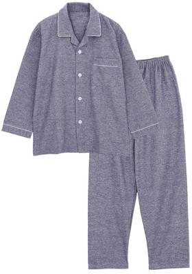 Kaituck Family SUIMIN CARE Men's Warm Pajamas, Made In Japan, 100% Cotton, Solid Color, Long Sleeve Shirt, Autumn/Winter (LL, Navy)