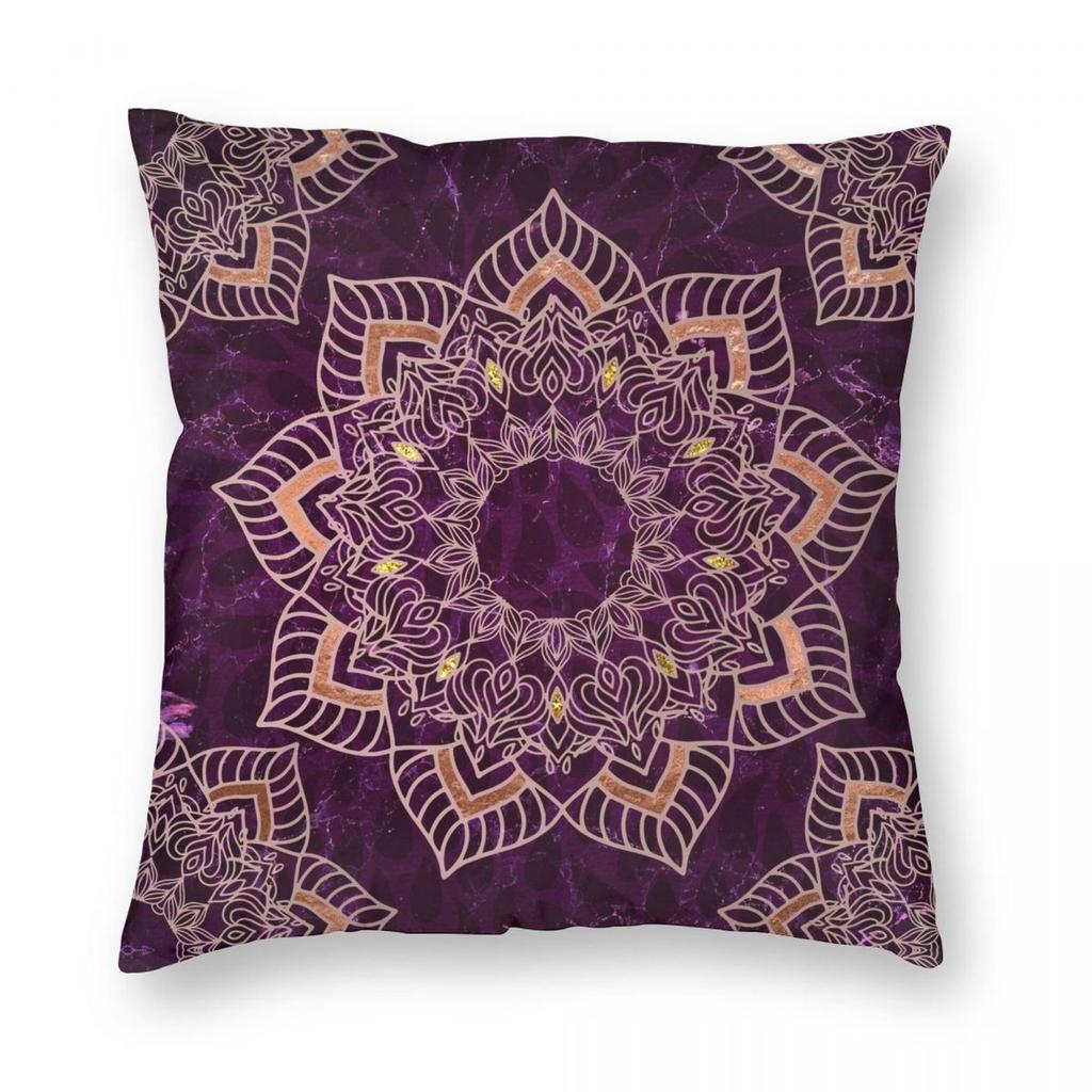 Purple And Rose Gold Mandala Pillowcase Polyester Linen Velvet Printed Zip Decor Sofa Cushion Cover X