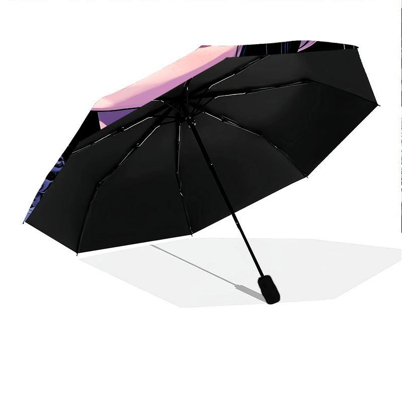 Black Cat Girl pattern, automatic folding umbrella, portable and foldable design, 8 ribs, a Christmas or birthday gift.