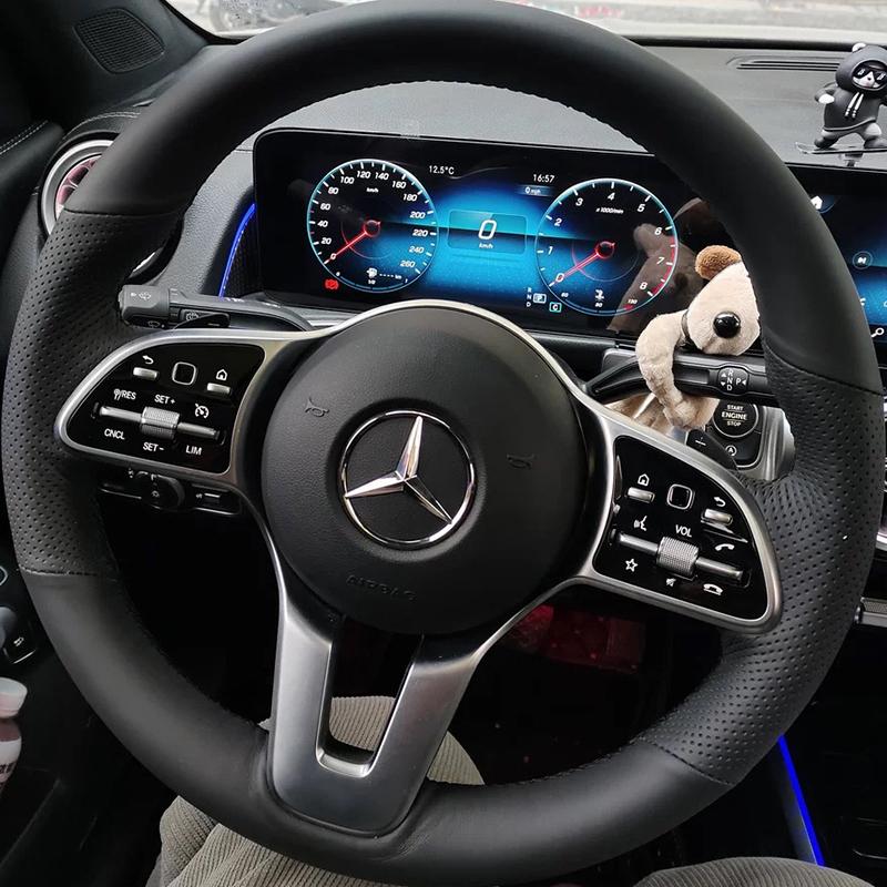 For Mercedes Benz A C Class E260 E300 GLB GLA GLE GLC Manual Sewing Car Steering Wheel Covers Car Accessories Genuine Leather