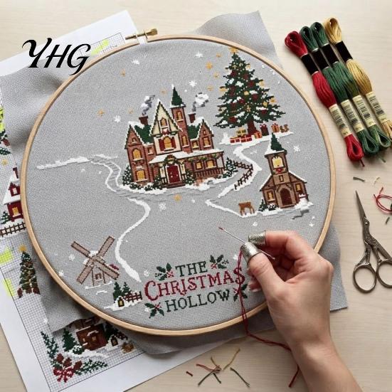 Easy Embroidery Kits with Instructions Christmas Cross Stitch Kit, Winter Holiday DIY Xmas Kit Tree Craft for Adults, Home Decor Supplies Beginners
