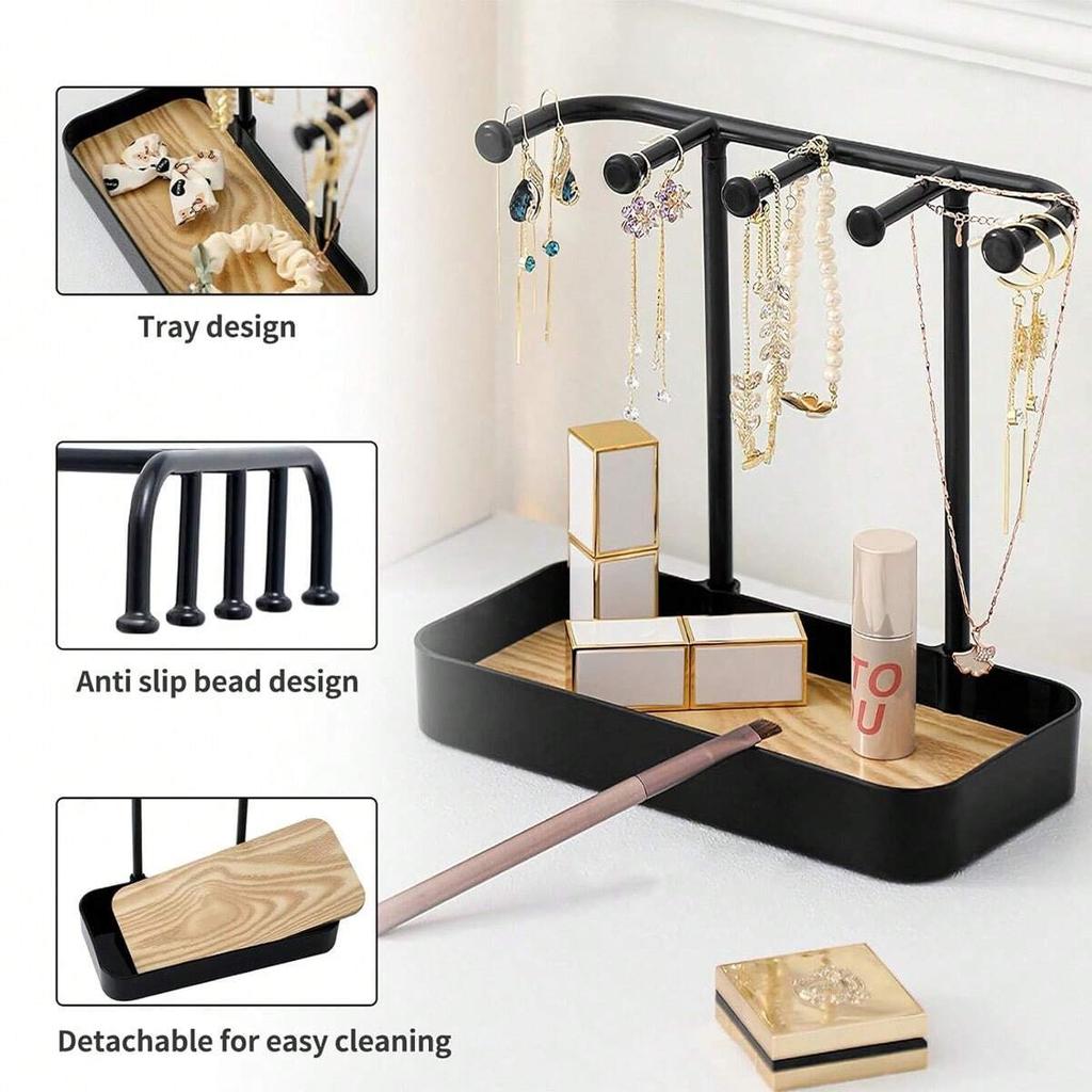 1 Stück Schlafzimmer Schreibtisch Schmuckaufbewahrungshalter Ohrringe Halsketten Schmuckständer mit Holzsockel Armband Aufhänger