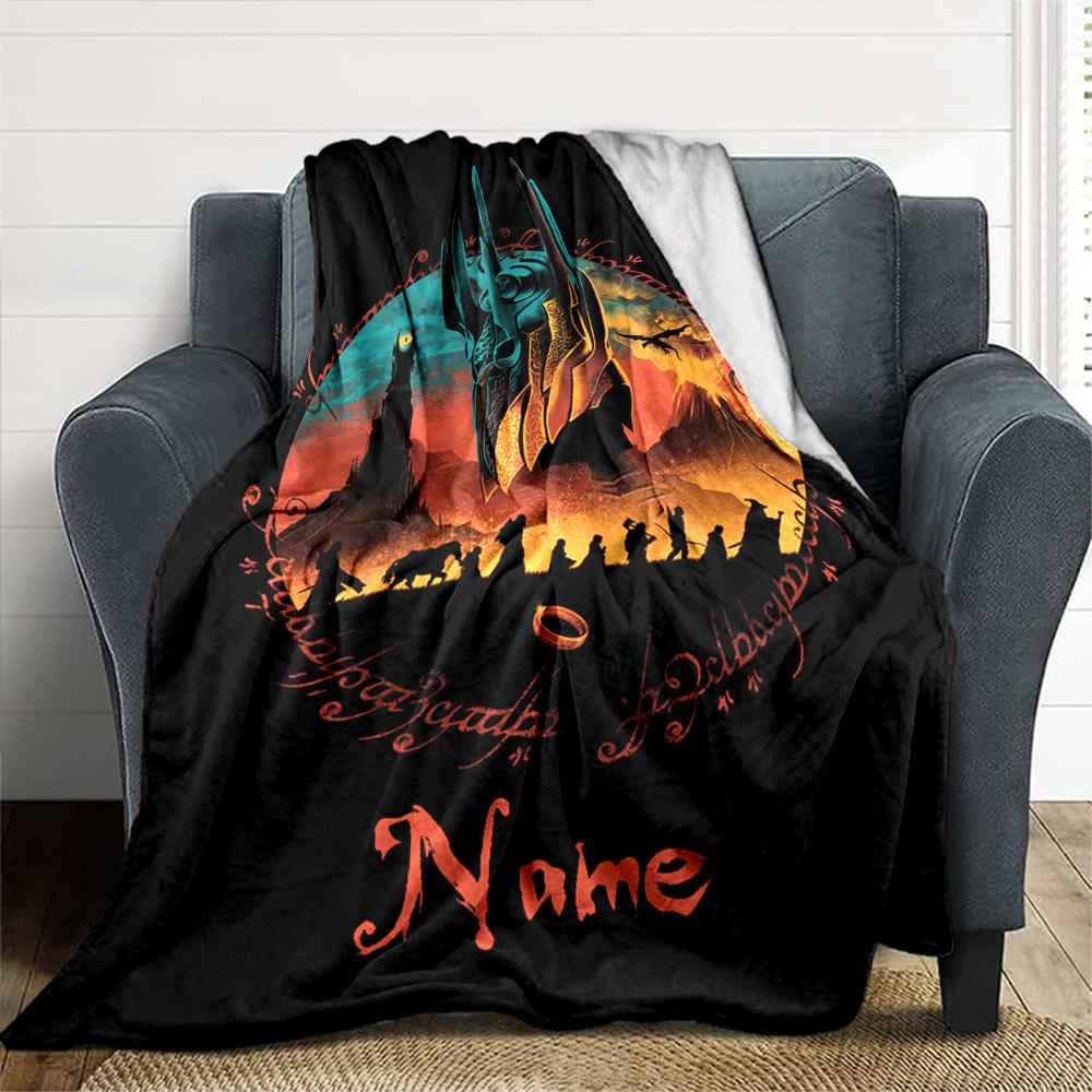 Lord Of The Rings Gondor Silhouette With Ring Flannel Blanket Personalized Name Comfortable All Seasons Suitable For Sofas Beds Travel Camping Office