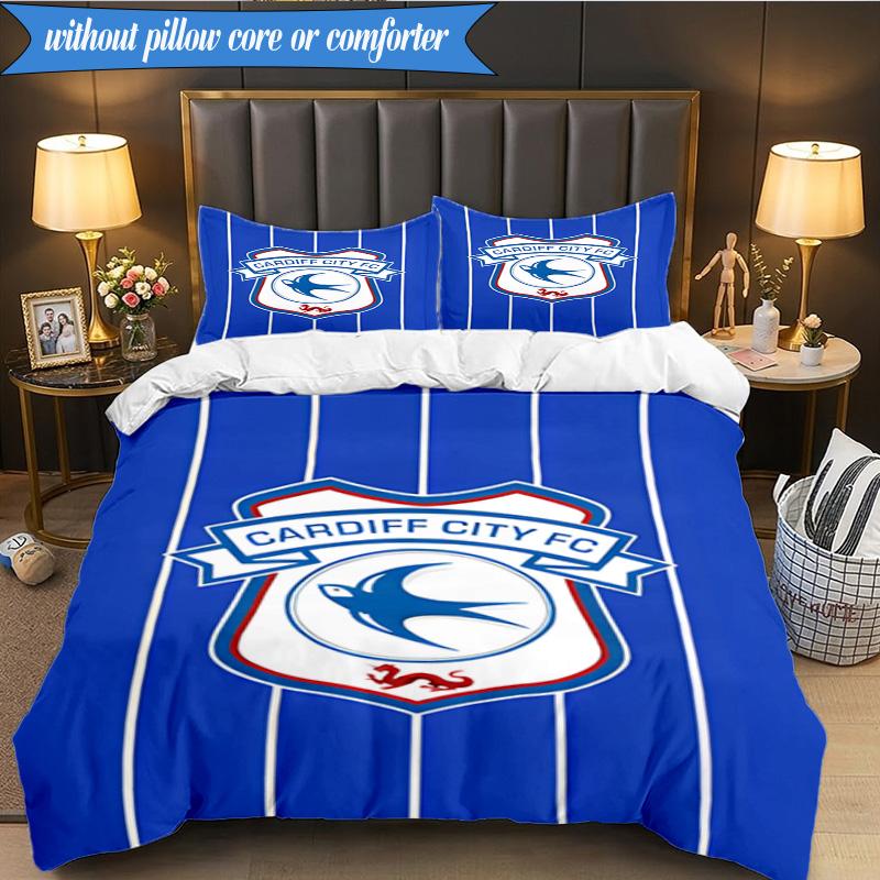3PCS Cardiff Fc Crest Printed Soft Bedding Set,Including 1pc Duvet Cover And 2pcs Pillowcases Perfect for Bedroom, Dormitory, Fan Gift