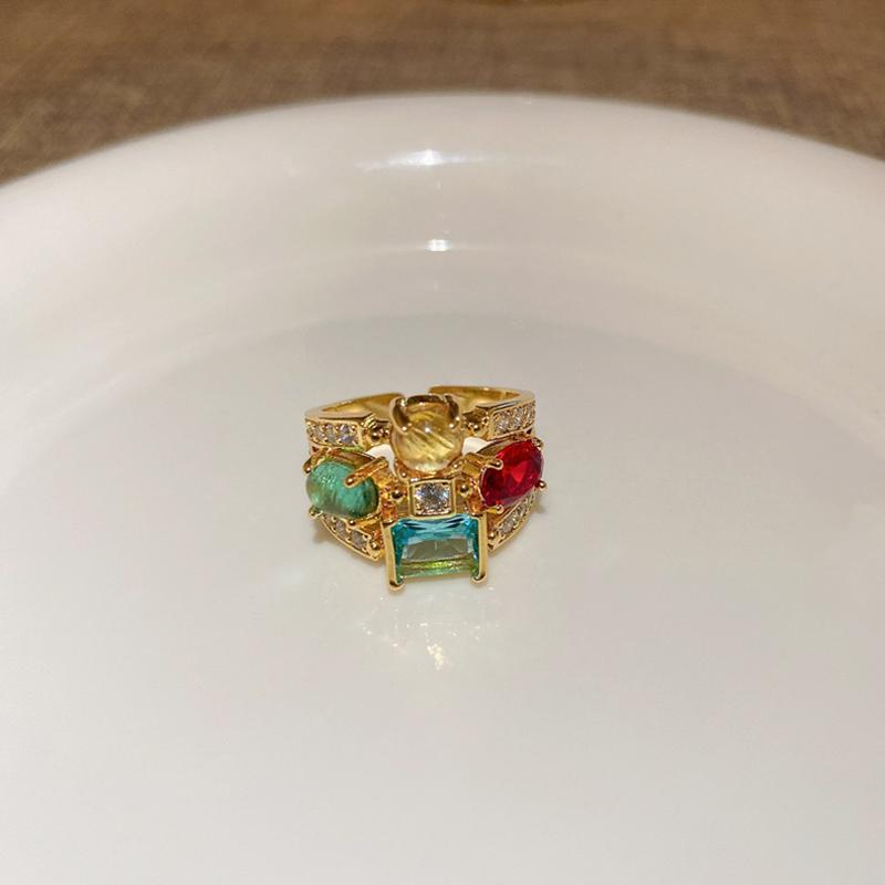 Anelli Geometrici Ellittici in Zircone Multistrato Colorati con Apertura per Donne Nuovo Design Creativo di Tendenza Gioielli Regali