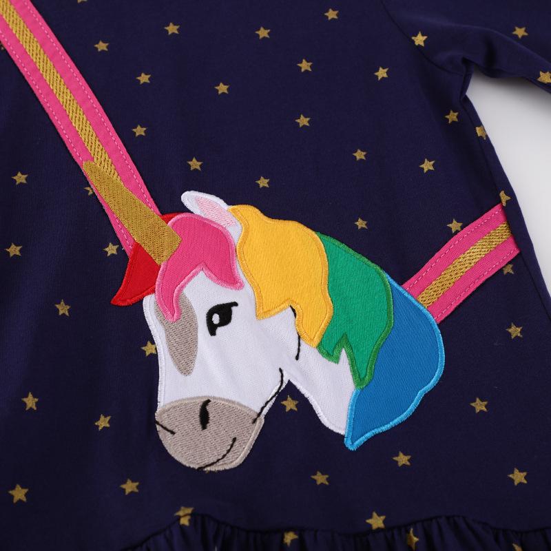 2025 Autumn Little Pony Unicorn Embroidered Girls' Long Sleeve Dress