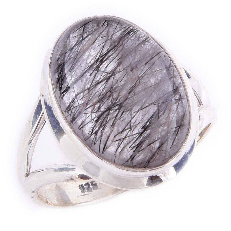 Natural Black Rutile Gemstone Handmade 925 Solid Sterling Silver Ring S.6 R3m11