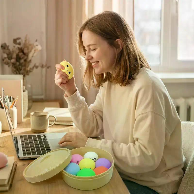 7Pcs Mini Dumplings With Steamer Bun Squeezable Toys Set Soft Stress Relief Crystal Squeeze Fidget Sensory Toy Party Favors Gift