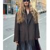 Fall and Winter New Women's Clothing Fashion Wind Lapel Long Sleeves Loose One Button Tassel Mid Length Long Length Woolen Outwear