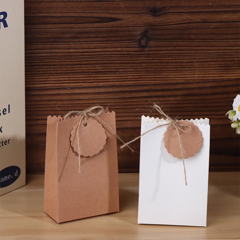 20/50Pcs Retro Kraft Paper Gift Box White Brown Cookie Candy Packaging Bag With Rope Tags Birthday Wedding Party Gifts Supplies