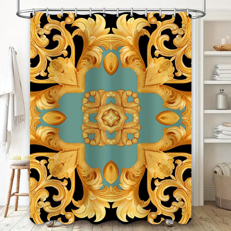 Gold Baroque Shower Curtain Decorative Luxury Printing Waterproof Bathroom Decoration Home Accessories Black/Golden