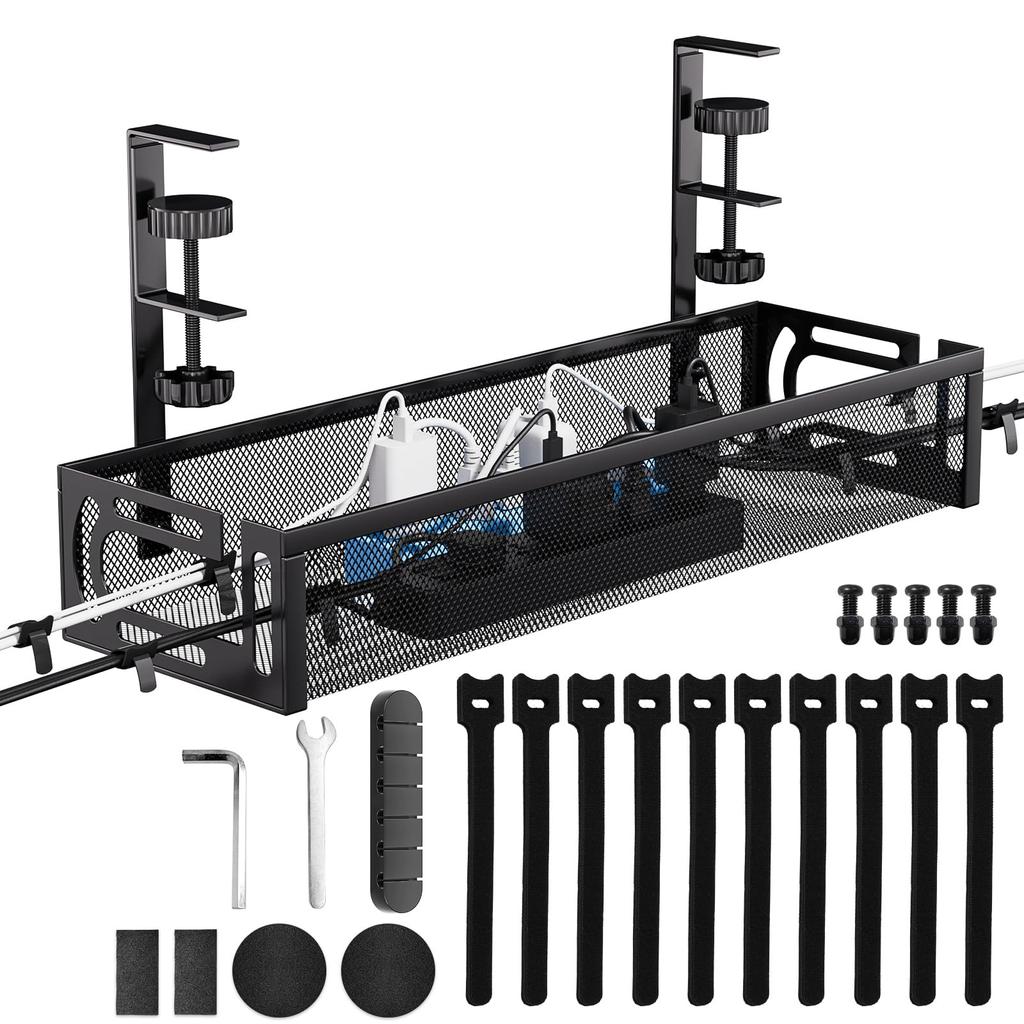 VerkTop Cable Tray, 40cm Wide, for Hiding Cables and Router Storage, Desk Storage, and Organizing Cables. Installs 1-5cm above the desk top, no