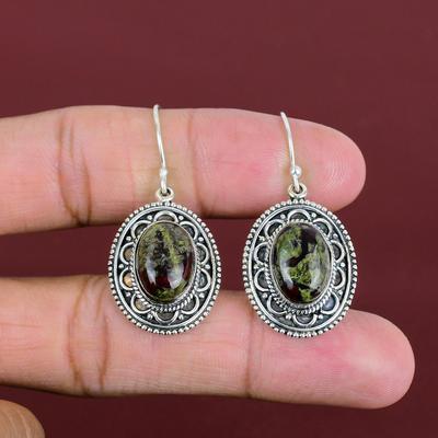 Dragon Bloodstone Earring Original Gemstone Earring Vintage Jewelry 925 Sterling Silver Earring Handmade Earring Boho Jewelry Gifts For Wife