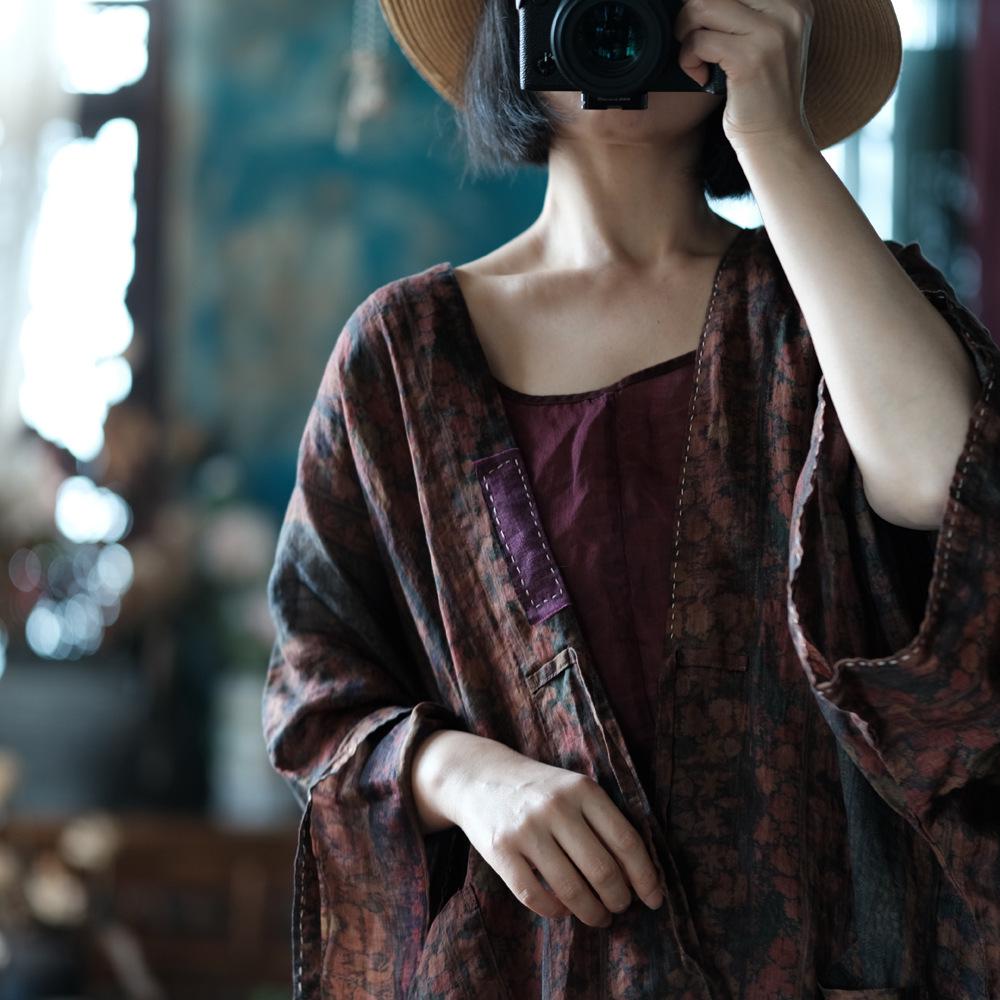 Dream Jiangnan Ethnic Style Loose Fit Ramie Sun Protection Shirt Robe
