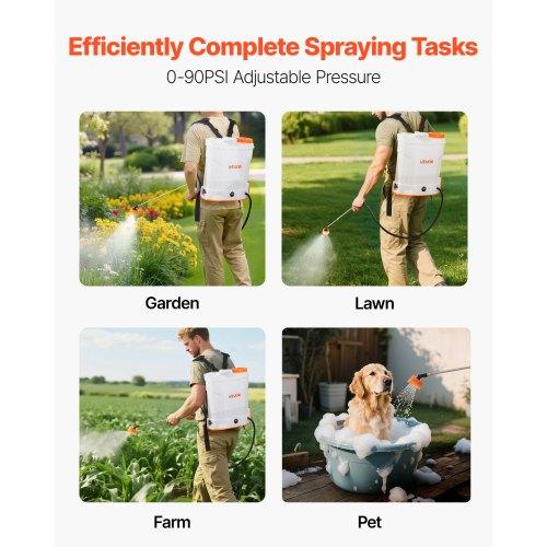 VEVOR Battery Powered Backpack Sprayer, 12L Powerful Electric Backpack Sprayer, 2 Retractable Wands & 5 Nozzles, Adjustable 0-90 PSI