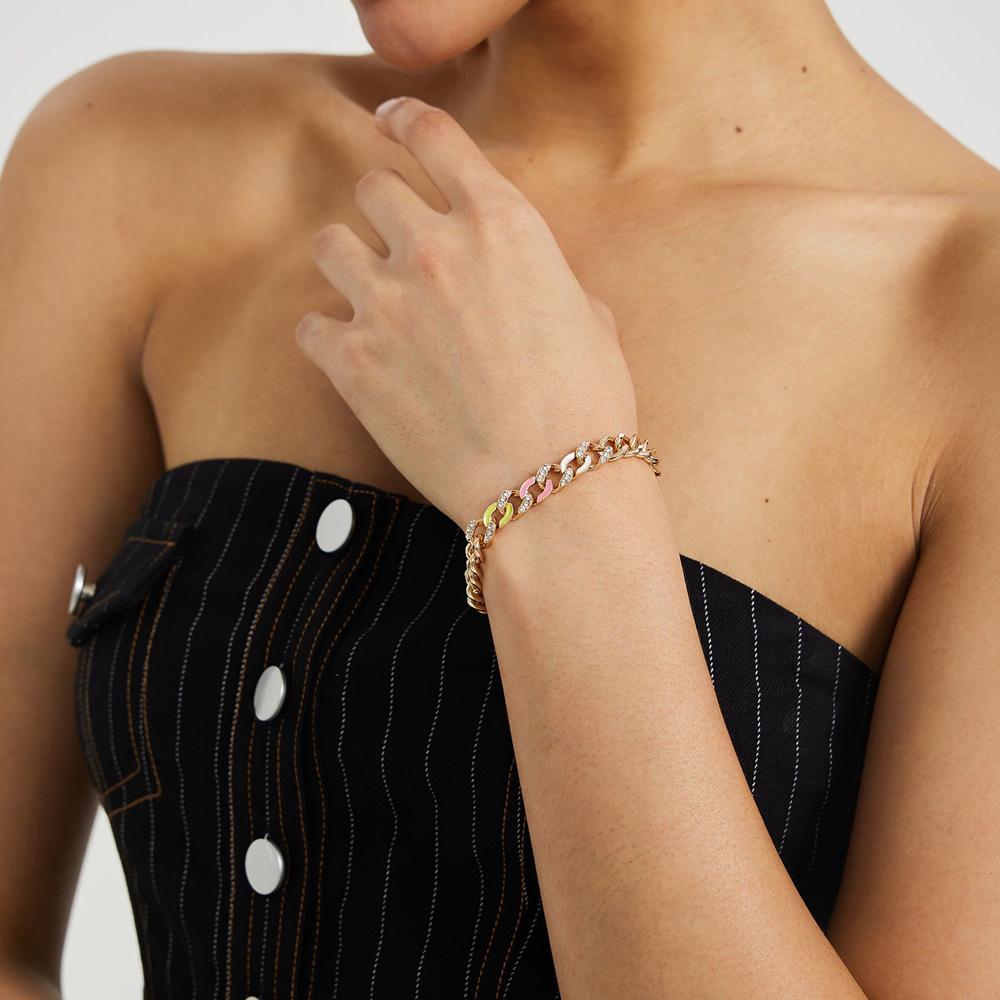Trendy Unisex Colorful Enamel Thick Chain Bracelet: Stylish Luxury Statement