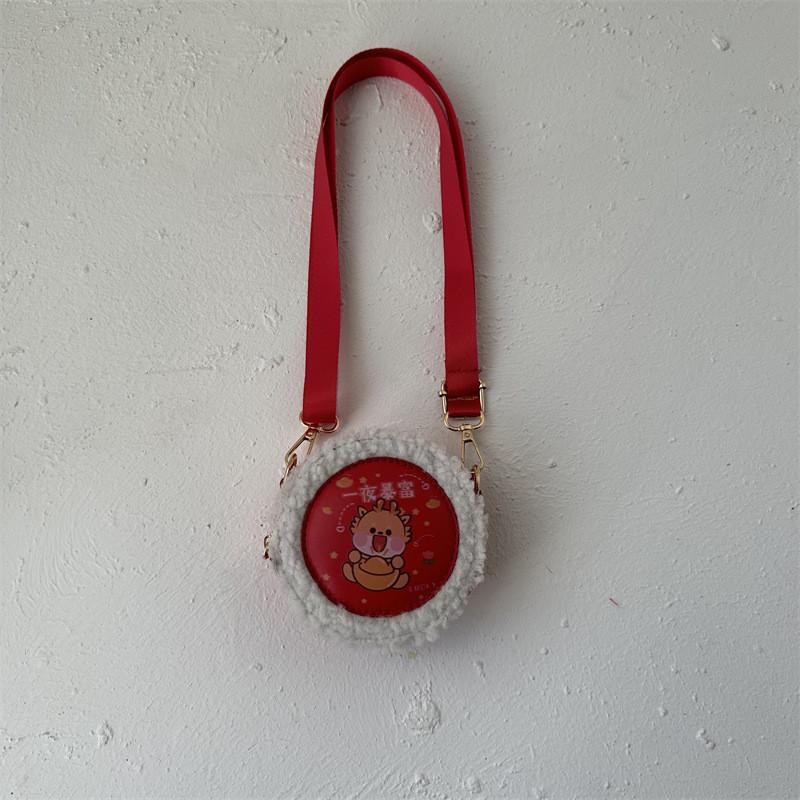 

Charming Plush Dragon Pattern Red Crossbody Bag For Kids Perfect For Lunar New Year Wealth Dragon