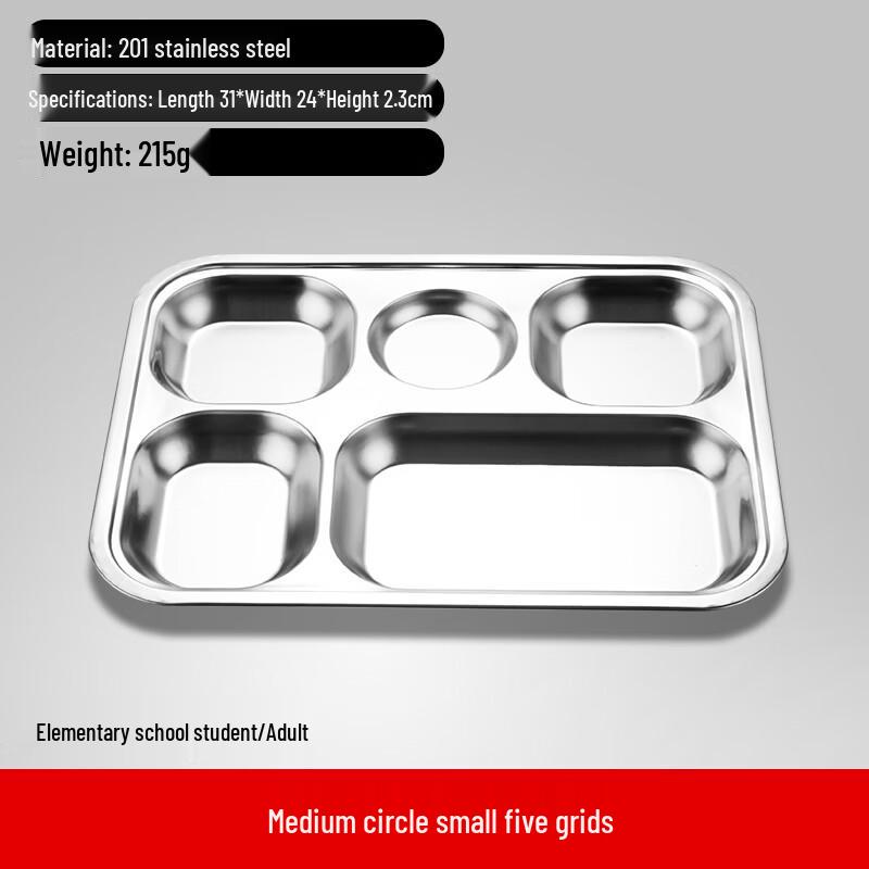 304 Stainless Steel 5-Compartment Lunch Plate