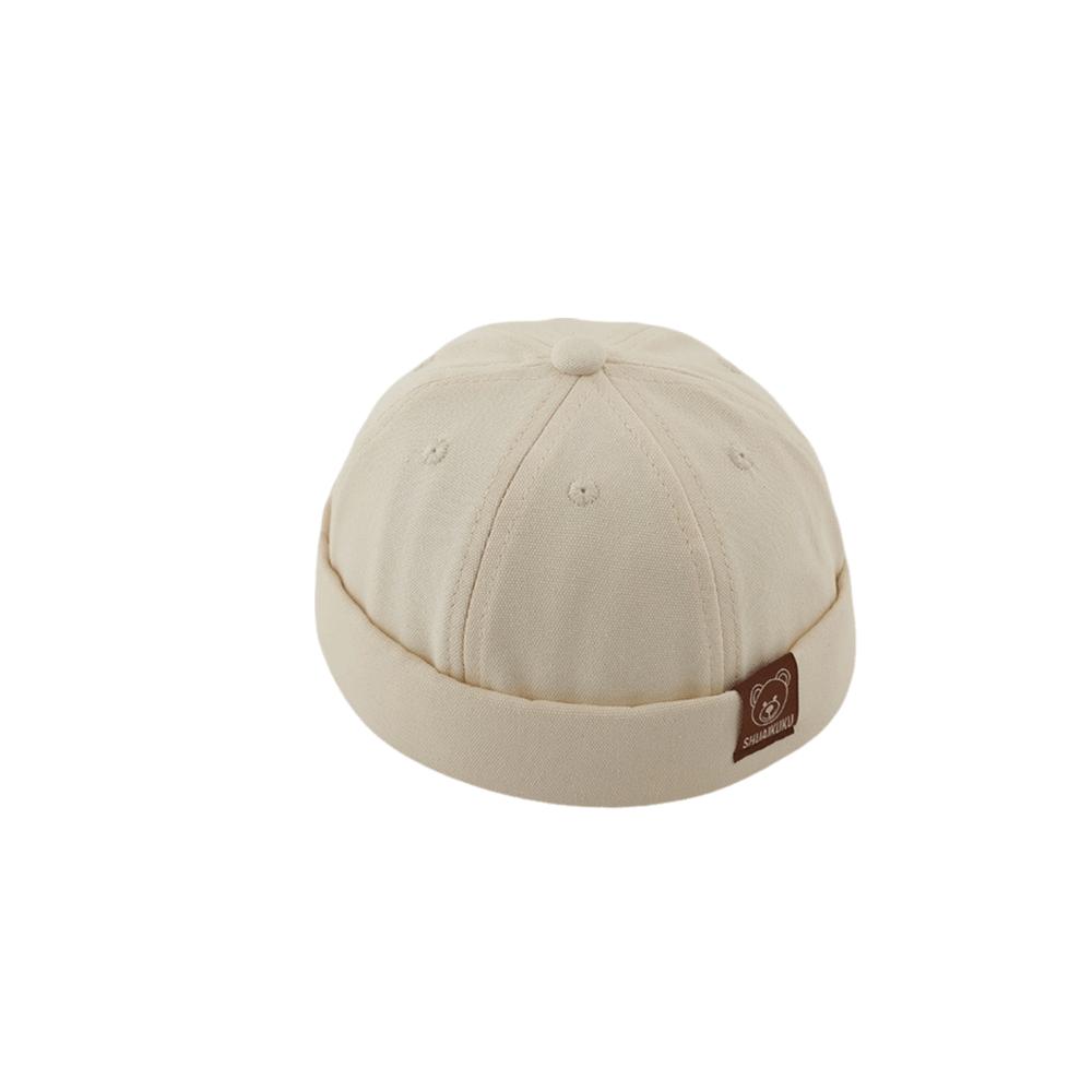 Adjustable Drawstring Kid Brimless Hat Solid Color Hip Hop Cap Vintage Melon Cap Boys Girls бежевый