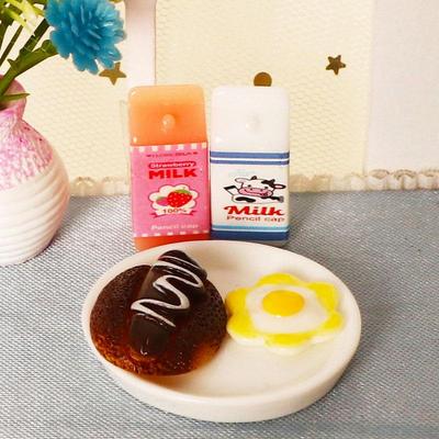 Miniature Dollhouse Kitchen Food Set: Eggs, Bread, Milk Carton Tray Model for Creative DIY Scene Decoration