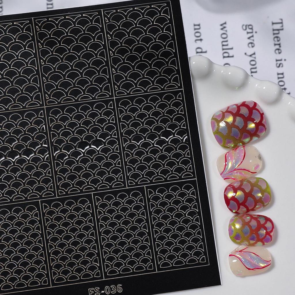 Rhombus Plaid Fish Scale Nail Art Stencil Stickers - Versatile DIY Hollow Template