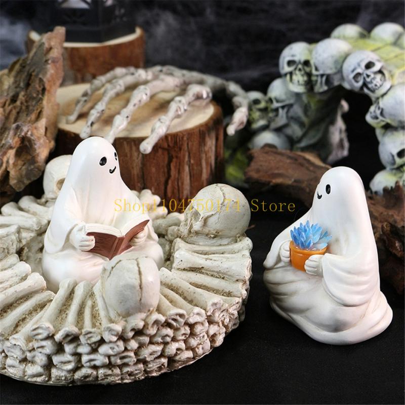 Halloween Ghostly Figurines Reading Ghostly Statue Sculpture Garden Decors top sale