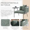 Modern single armchair with comfortable fabric backrest and two storage compartments, complemented by a practical side table.