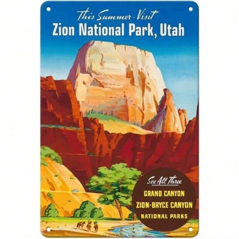 Vintage 1950s Zion National Park Utah Metal Sign Travel Poster Tin Plaque