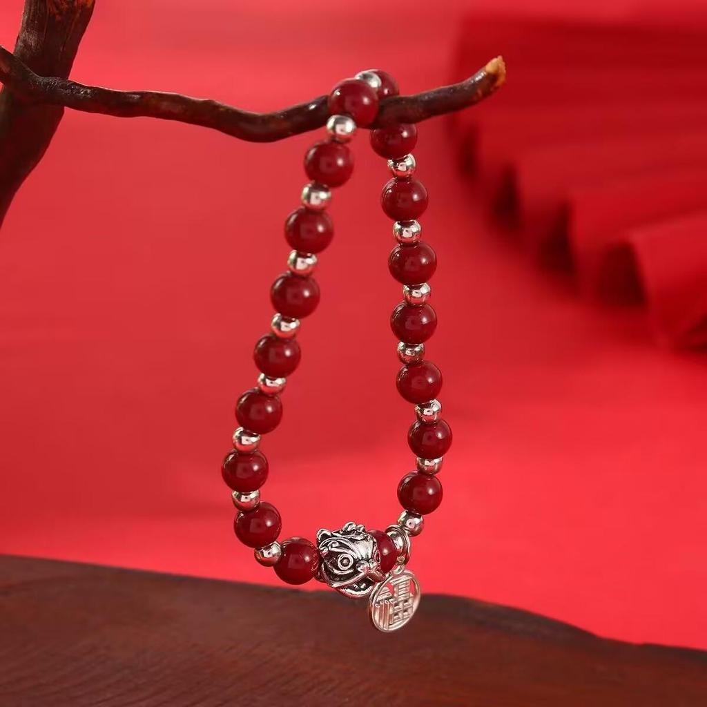 Chinese Cinnabar Zodiac Lion Bracelet for Luck & Fortune - Retro Style