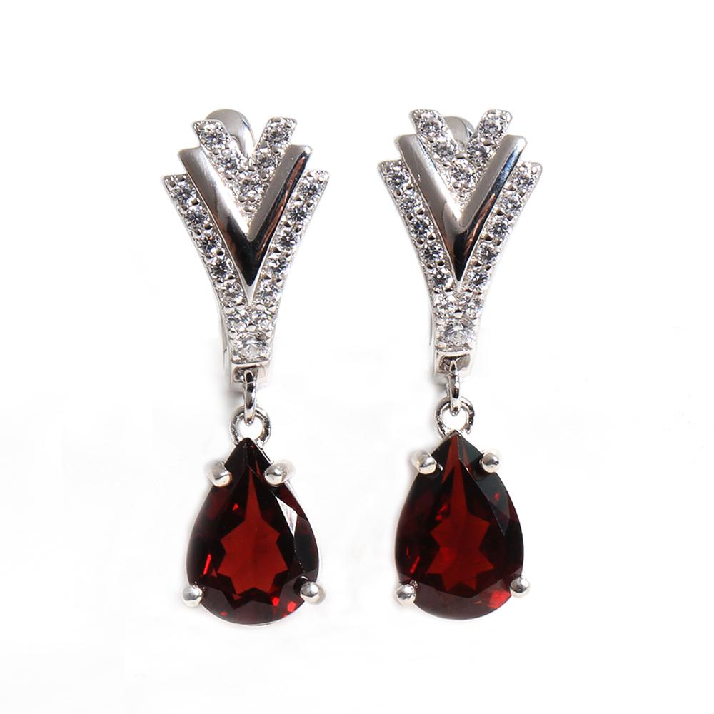 Love and hope natural Mozambique garnet V-shaped design silver Ring Earrings set light luxury jewelry for women