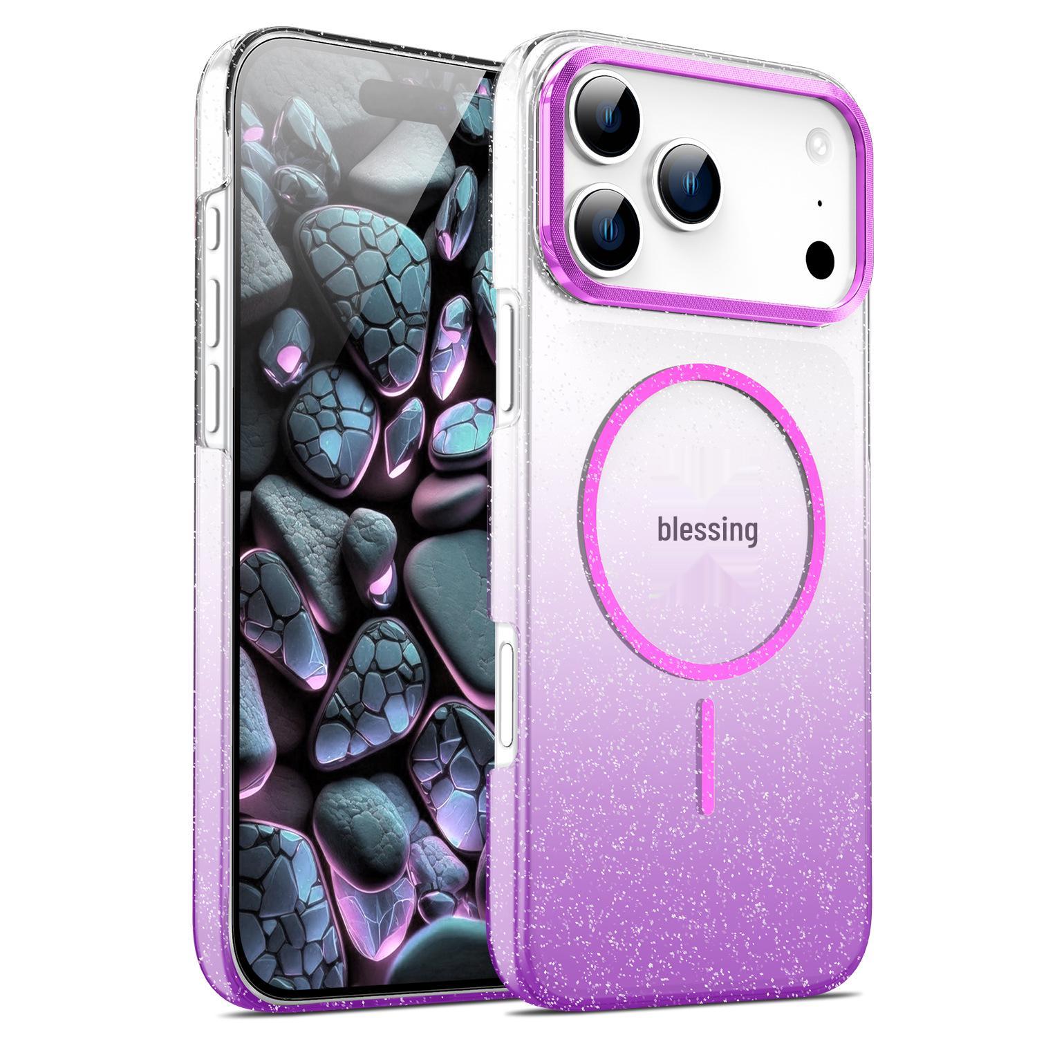 

Apple iPhone 17 Pro Max Glitter Gradient Magnetic Case, Drop-proof Protective Cover Designed for iPhone 16/15 iPhone 11 фиолетовый