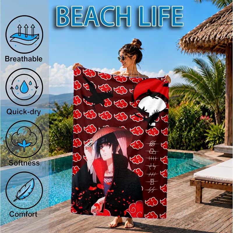 Anime Red Clouds On Black Background Beach Towel, Microfiber Beach Towel, Perfect For Pool, Beach, Travel, Home Decor Beach Party Fan Gifts