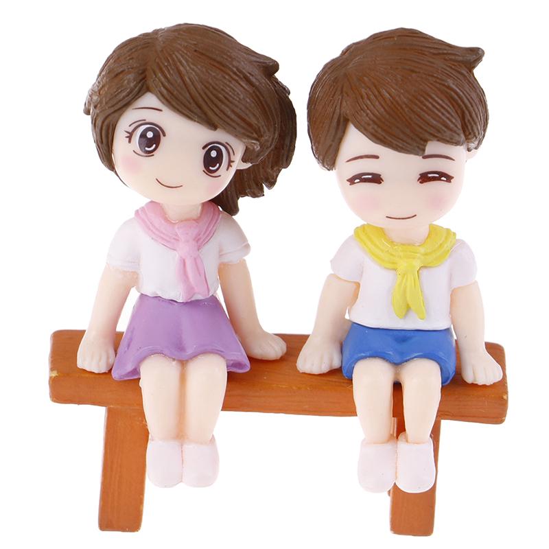 1Sada Sweet Couple Diy Miniaturní figurka Garden Deco Seat Micro Landscape