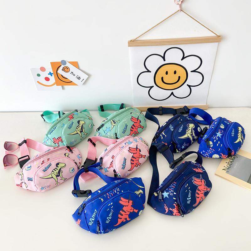 Stylish Children's Canvas Crossbody Bag With Adorable Cartoon Dinosaur Design
