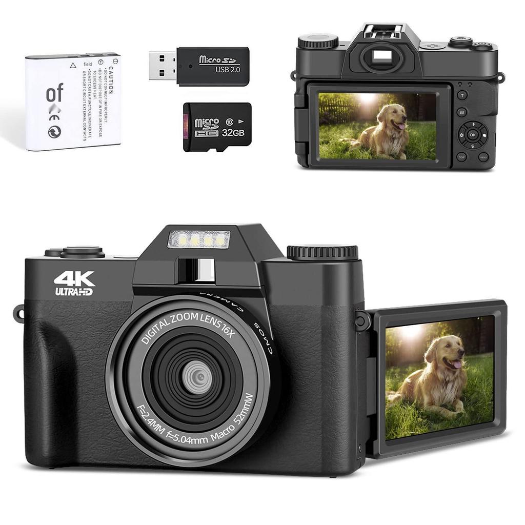 4K 48MP Digital Camera with Flip Screen & Wide-Angle Mirrorless LED