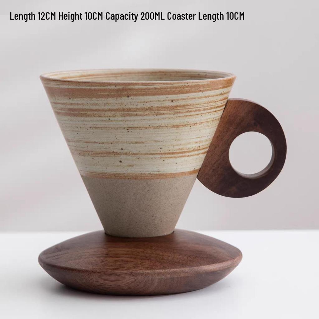 Nordic Retro Handmade Ceramic Cone Coffee Cup and Saucer Set