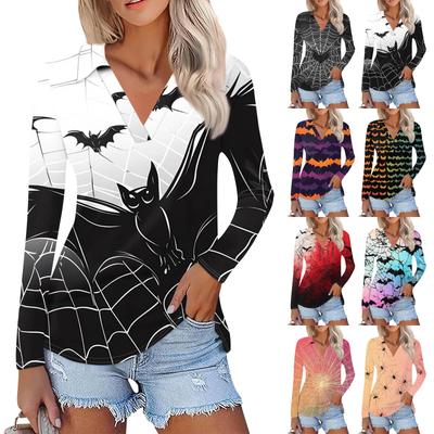 Women's Summer Fashion Casual  Printed V-Neck Long Sleeve Shirt Top