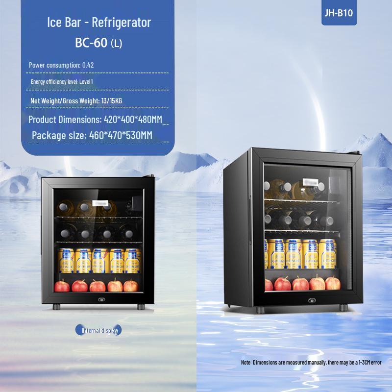 Ice Bar Single Door Display Fridge - Transparent Glass, Small Freezer Fresh-Keeping Cabinet
