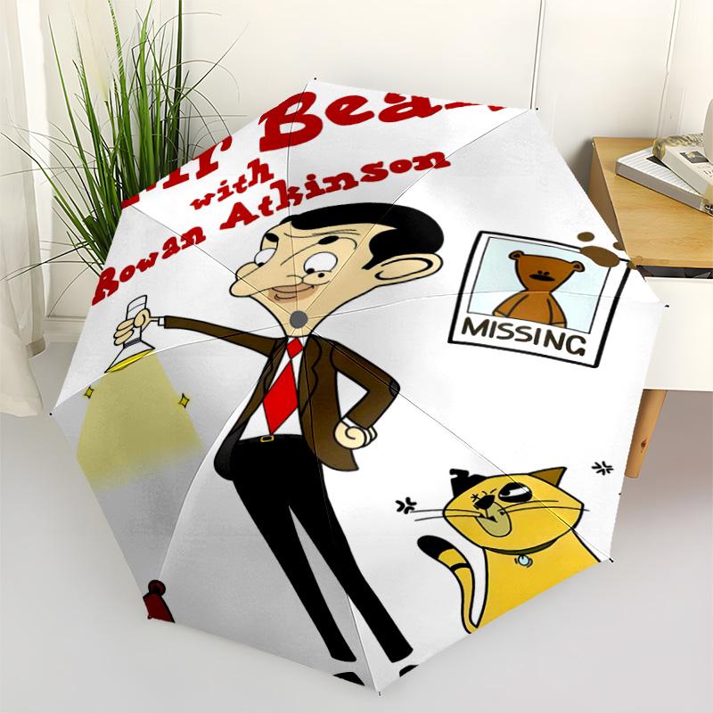 Mr Bean's Adventures Compact Travel Automatic Umbrella Compact 8-Rib Design Durable Plastic & Iron All-Season Umbrella for Travel Fashion Lovers