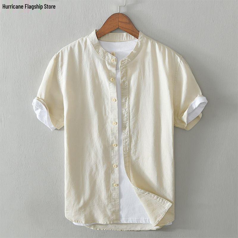 Men's Slim Fit Short Sleeve Breathable Linen Shirt - Summer Casual Lapel Top, White