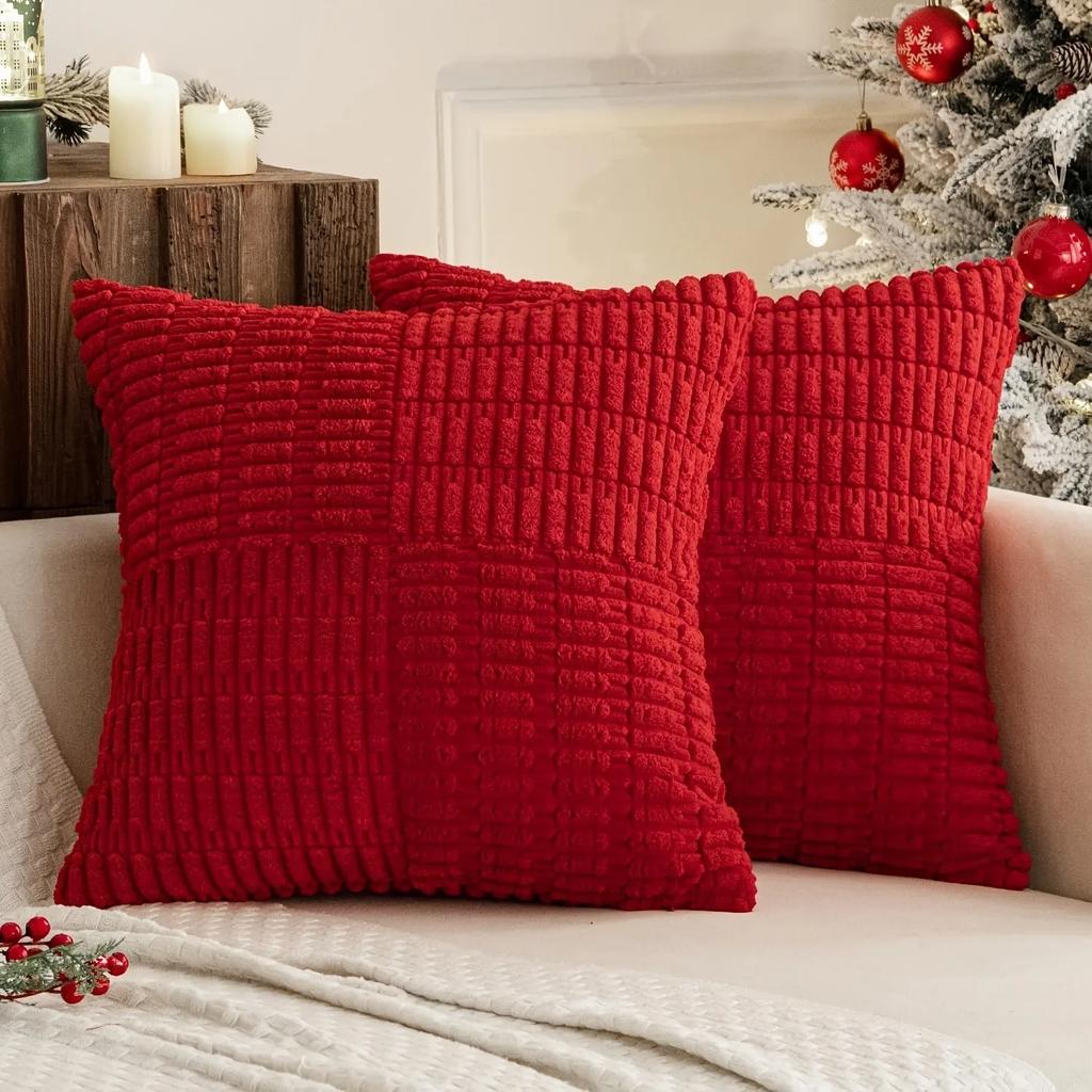 Brown Throw Pillow Covers 18x18 Inch Soft Corduroy Pillow Cover Boho Textured Striped Patchwork Cushion Case for Couch Sofa