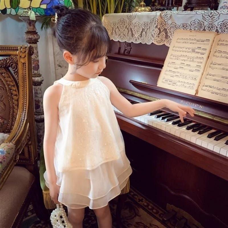

Chic Summer Two Piece Outfit For Girls Featuring Elegant Tulle Design And Bow Accent Apricot Sequin Set,90cm/35.43in