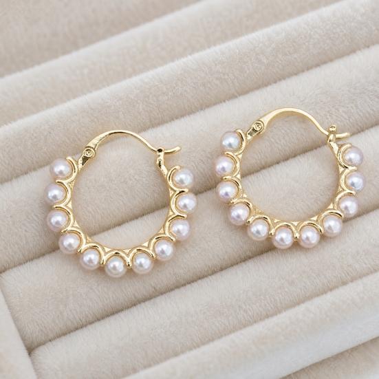 1 Pair Women Hoop Earrings, Snap-On Ear Loop Design Earrings, Imitation Pearl Full Circle Earrings, Large Round Drop Earrings Gift Jewelry