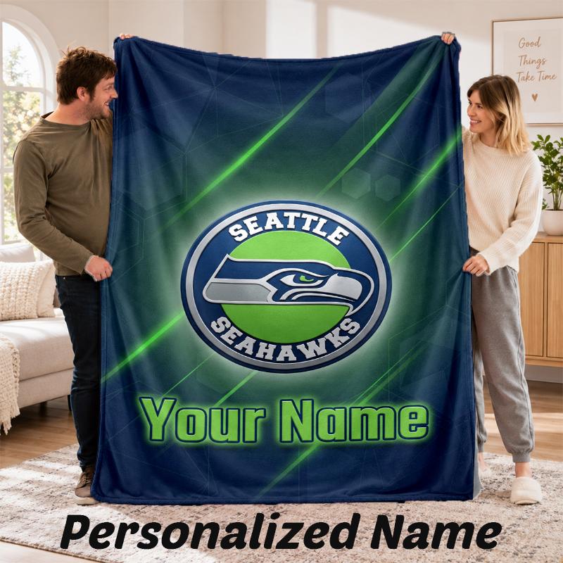Seattle Seahawks Personalized Flannel Blanket Custom Name Text Soft Throw Blanket Home Decor